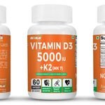 NutriJa Vitamin D3 + K2 As MK7 Supplement| Plant Based Natural Vitamin D3 Supplement Sourced From Lichen - (60 Capsules)