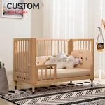 Customizable Certified Waterproof Heat-Resistant Natural Wood Baby Bed Handmade Baby Crib Wooden Baby Bed With Wheels